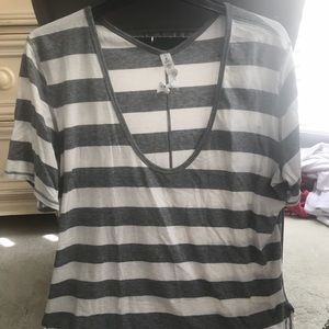 lululemon athletica Gray and White Striped Long Sleeve Tee